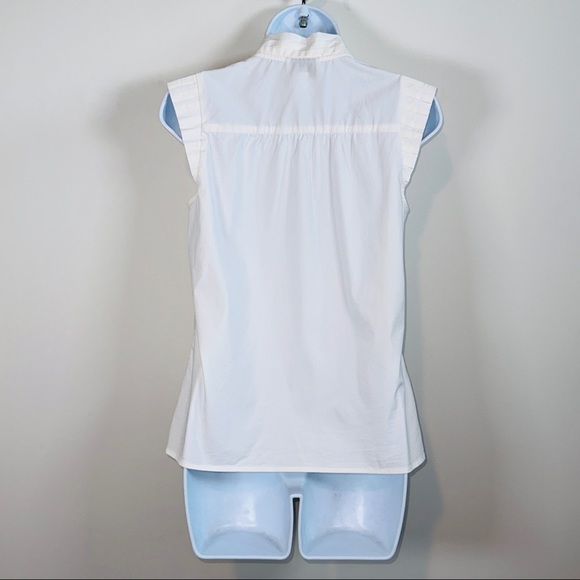 White Pleated Sleeveless Pussybow Button Down Top by Ann Taylor Loft Petites SP - Picture 4 of 8